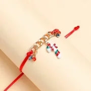 Vintage Style Romantic Artistic Christmas Socks Plaid Alloy Polyester Metal Stoving Varnish Braid Metal Christmas Couple Bracelets