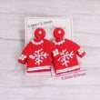 |1 Pair Red Sweater Snowflake Pattern Bead Earrings
