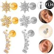 1 Piece Lip Rings Minimalist Snowflake Pure Titanium Plating Inlay Zircon White Gold Plated Silver Plated Lip Rings Ear Cartilage Rings & Studs
