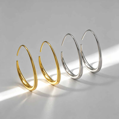 Waterproof Chunky Teardrop Hoop Earrings - 18K Gold Plated 316L Stainless Steel Open Hoops - Ultra Lightweight Daily Jewelry by Beauteast