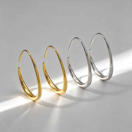 Waterproof Chunky Teardrop Hoop Earrings - 18K Gold Plated 316L Stainless Steel Open Hoops - Ultra Lightweight Daily Jewelry by Beauteast