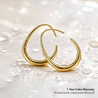 Waterproof Chunky Teardrop Hoop Earrings - 18K Gold Plated 316L Stainless Steel Open Hoops - Ultra Lightweight Daily Jewelry by Beauteast
