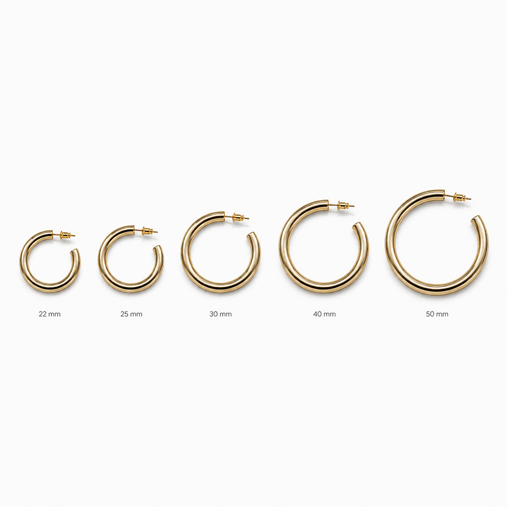 Classic Thick C-Hoop Earrings - 18K Gold Plated Brass Open Hoops with 925 Sterling Silver Post for Sensitive Ears - by Beauteast