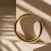 Classic Thick C-Hoop Earrings - 18K Gold Plated Brass Open Hoops with 925 Sterling Silver Post for Sensitive Ears - by Beauteast