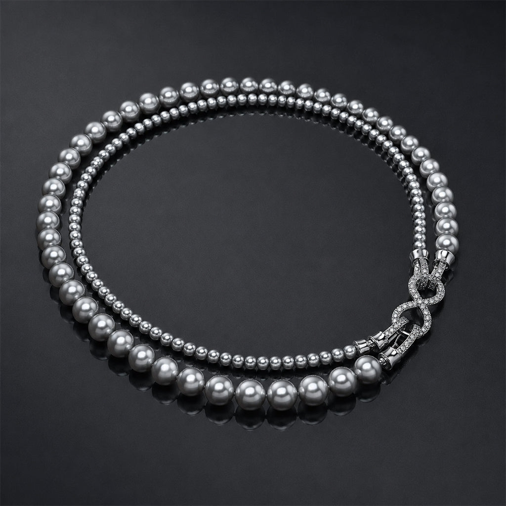 Classic Round Pearl Strand Necklace - Premium Austrian Element Pearls with Infinity Clasp for Women - Elegant Minimalist Jewelry by Beauteast