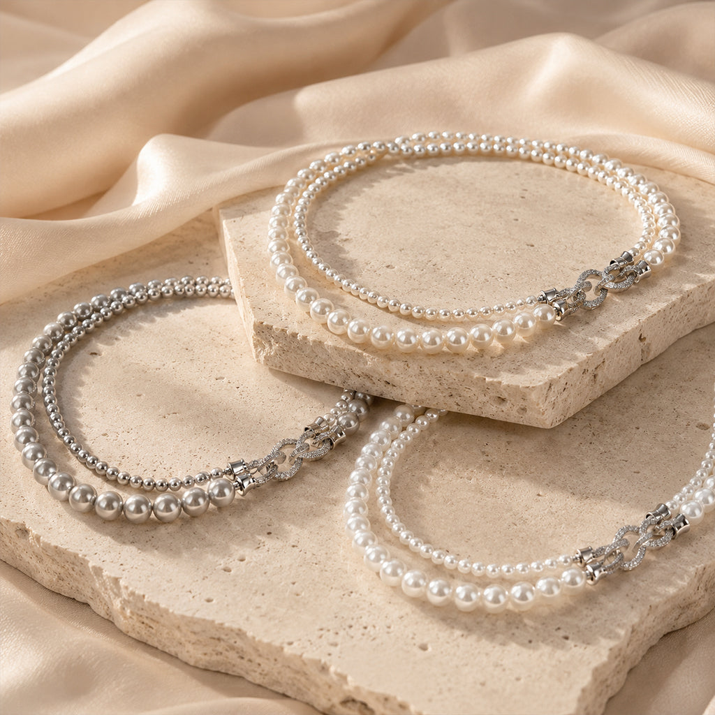 Classic Round Pearl Strand Necklace - Premium Austrian Element Pearls with Infinity Clasp for Women - Elegant Minimalist Jewelry by Beauteast