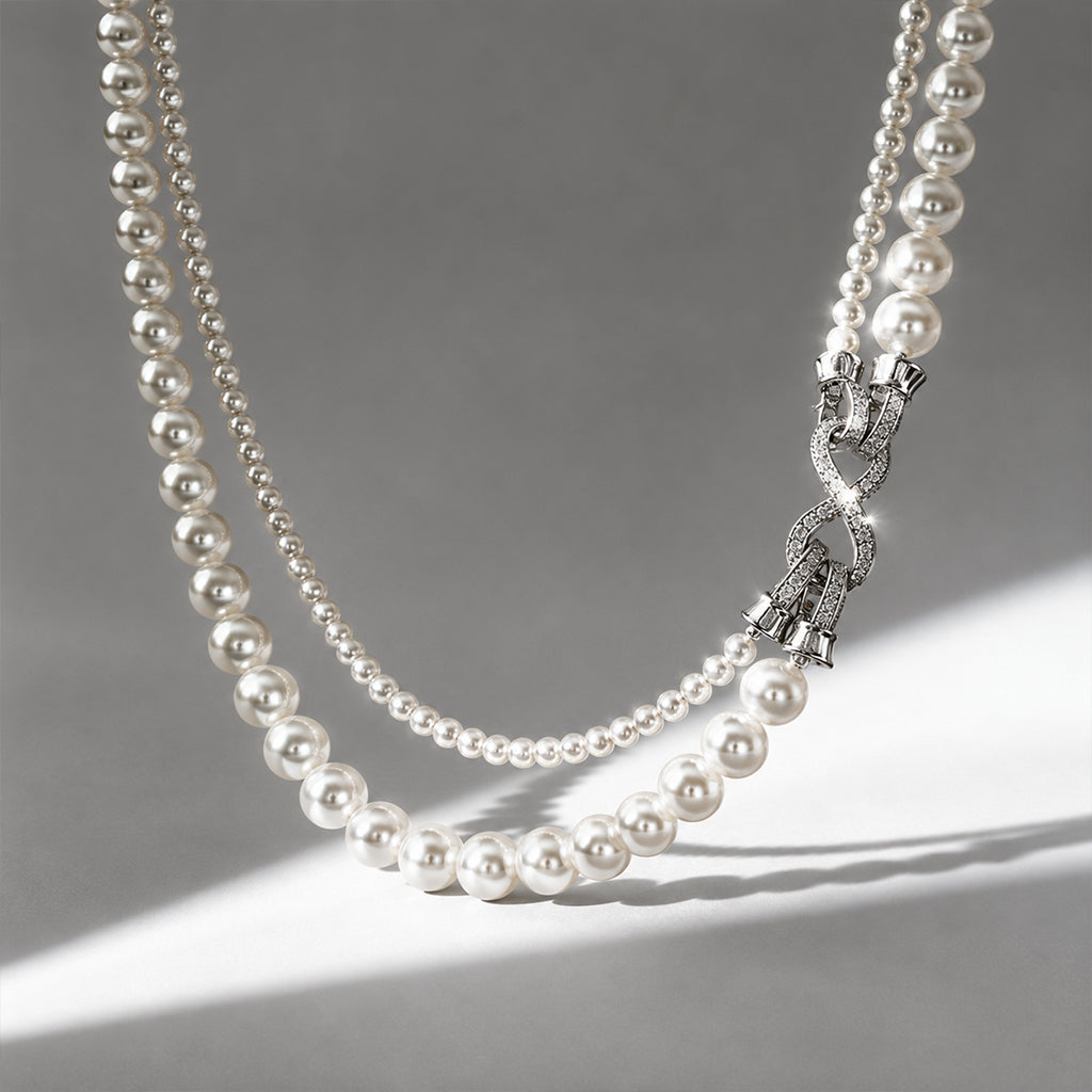 Classic Round Pearl Strand Necklace - Premium Austrian Element Pearls with Infinity Clasp for Women - Elegant Minimalist Jewelry by Beauteast