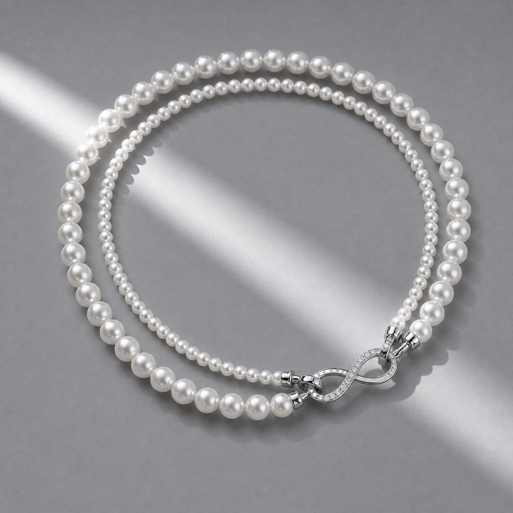 Classic Round Pearl Strand Necklace - Premium Austrian Element Pearls with Infinity Clasp for Women - Elegant Minimalist Jewelry by Beauteast