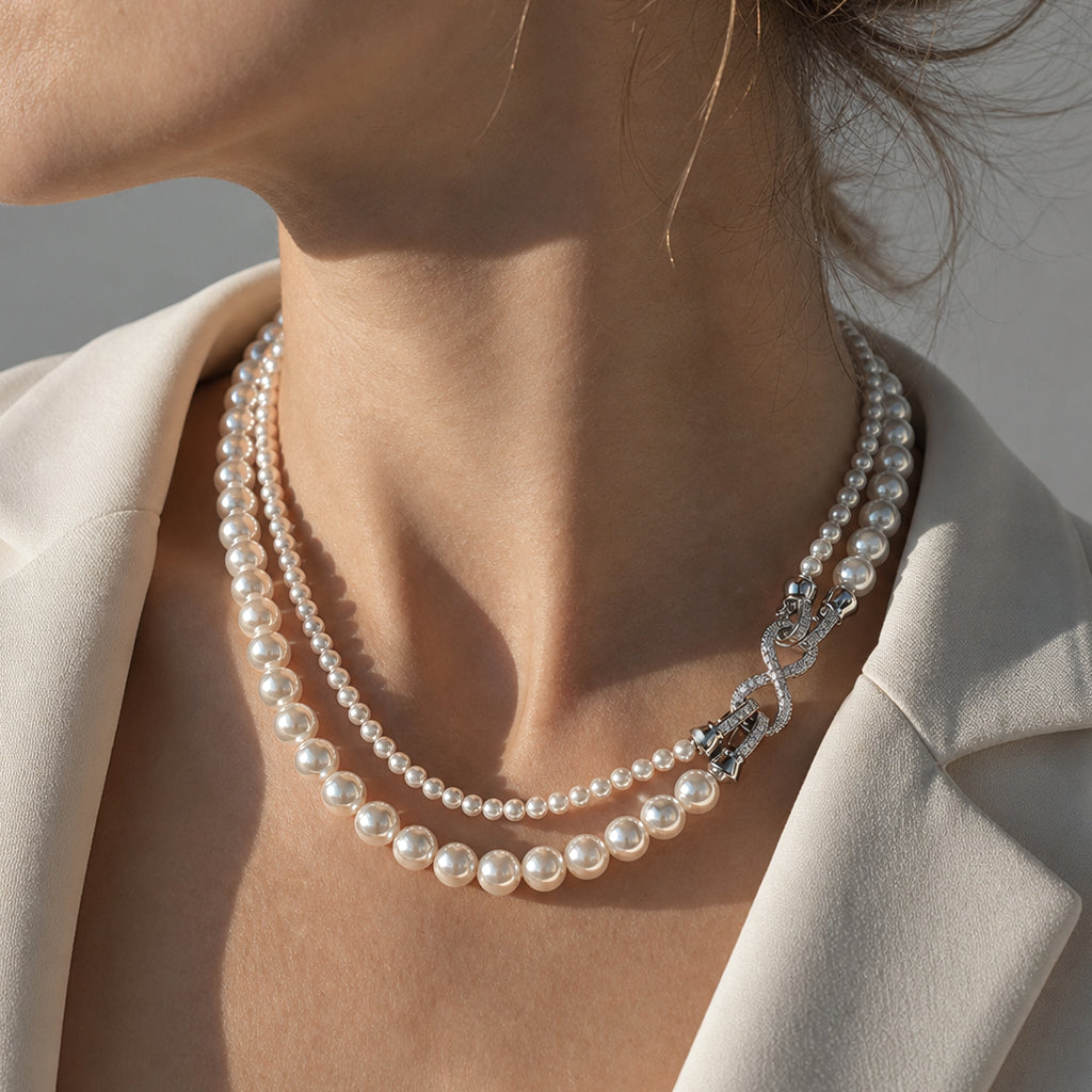 Classic Round Pearl Strand Necklace - Premium Austrian Element Pearls with Infinity Clasp for Women - Elegant Minimalist Jewelry by Beauteast