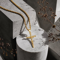 Classic Jesus Crucifix Cross Pendant Necklace - 18K Gold Plated 304 Stainless Steel Rope Chain - Waterproof Religious Jewelry by Beauteast