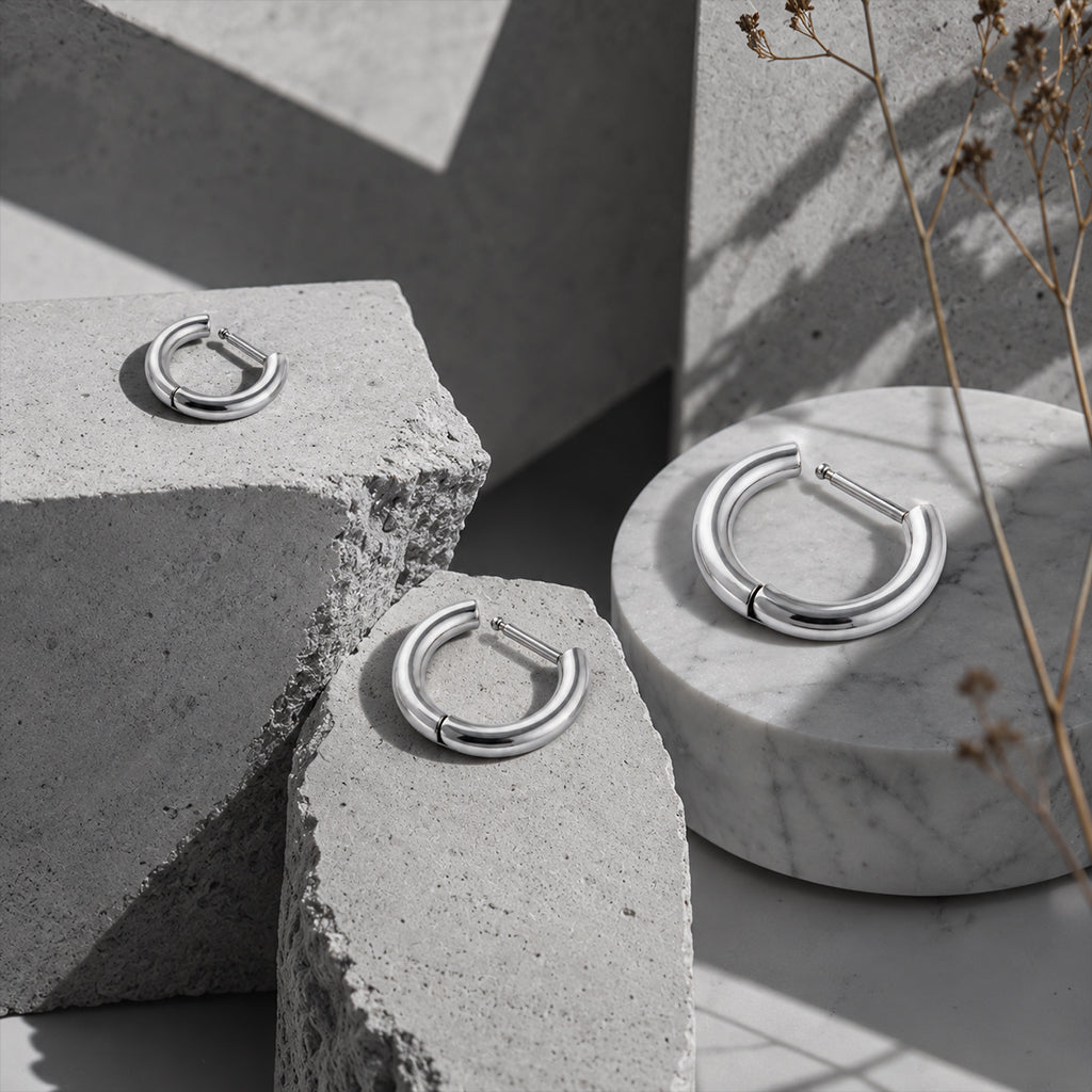Beauteast D-Form Titanium Hoop Earrings