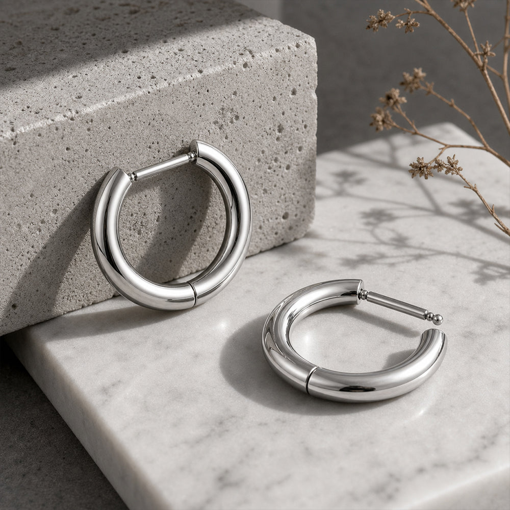 Beauteast D-Form Titanium Hoop Earrings