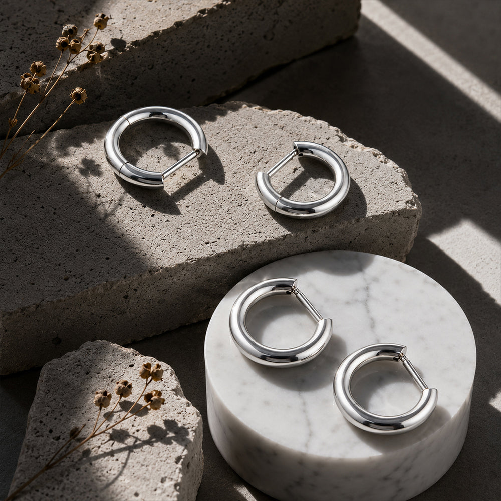Beauteast D-Form Titanium Hoop Earrings