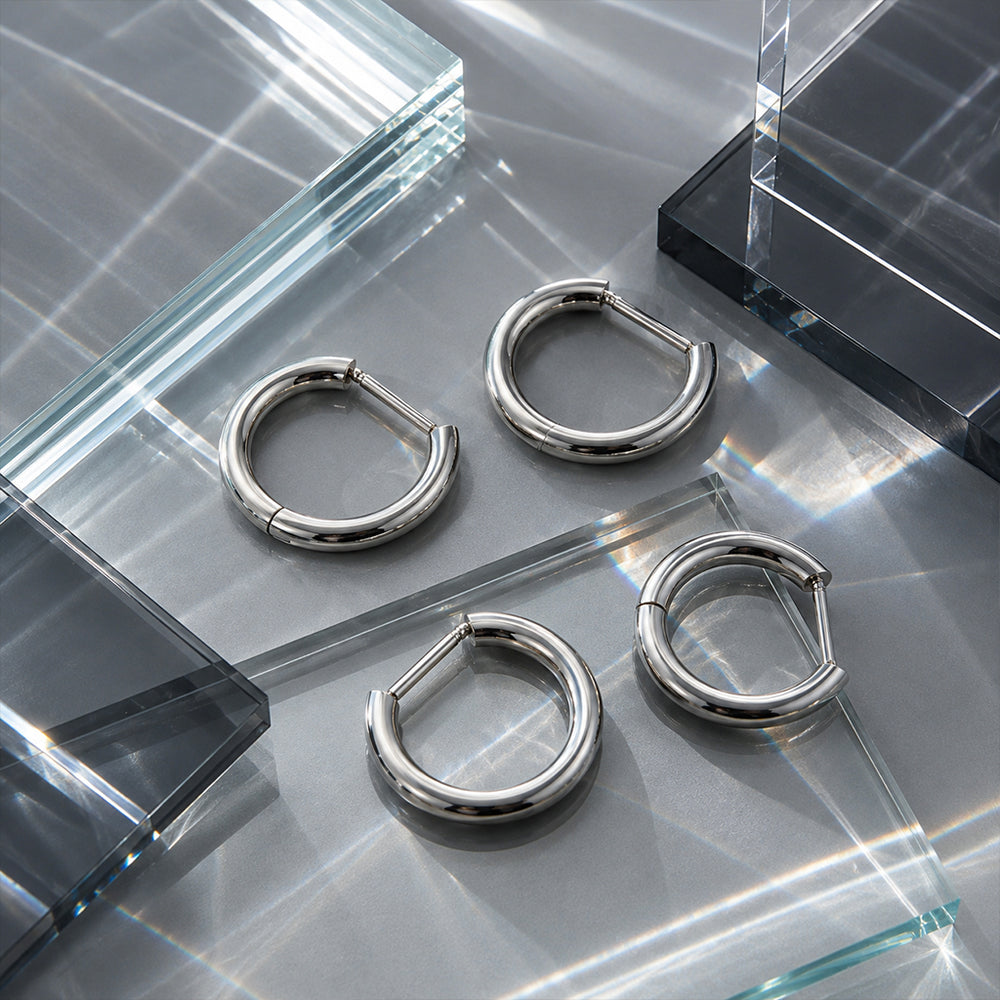 Beauteast D-Form Titanium Hoop Earrings