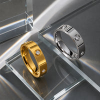 Classic Screw Motif Band Ring - 18K Gold Plated 316L Stainless Steel with Cubic Zirconia - 3-Year Tarnish-Free Waterproof Ring by Beauteast