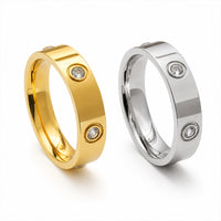 Classic Screw Motif Band Ring - 18K Gold Plated 316L Stainless Steel with Cubic Zirconia - 3-Year Tarnish-Free Waterproof Ring by Beauteast