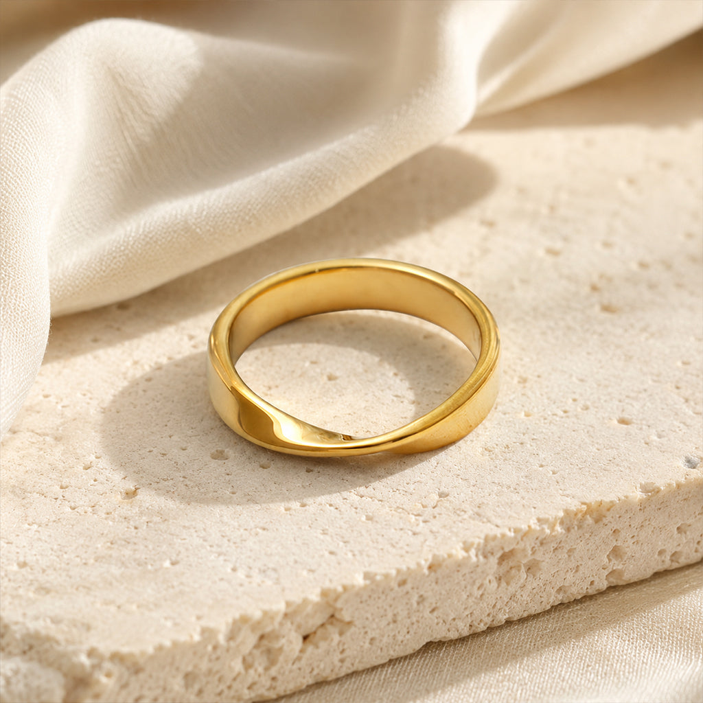 Minimalist Mobius Twist Ring - 18K Gold Plated 316L Stainless Steel Waterproof Stacking Band by Beauteast