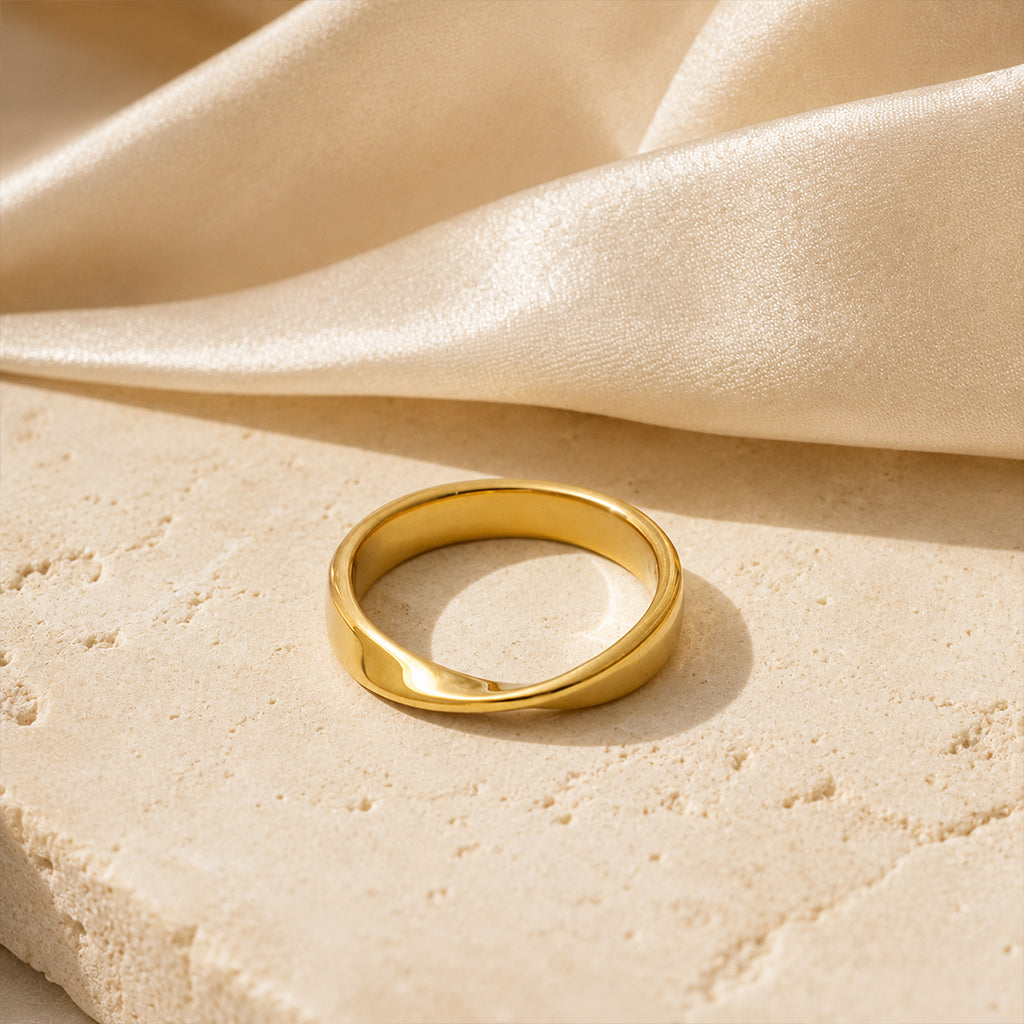 Minimalist Mobius Twist Ring - 18K Gold Plated 316L Stainless Steel Waterproof Stacking Band by Beauteast