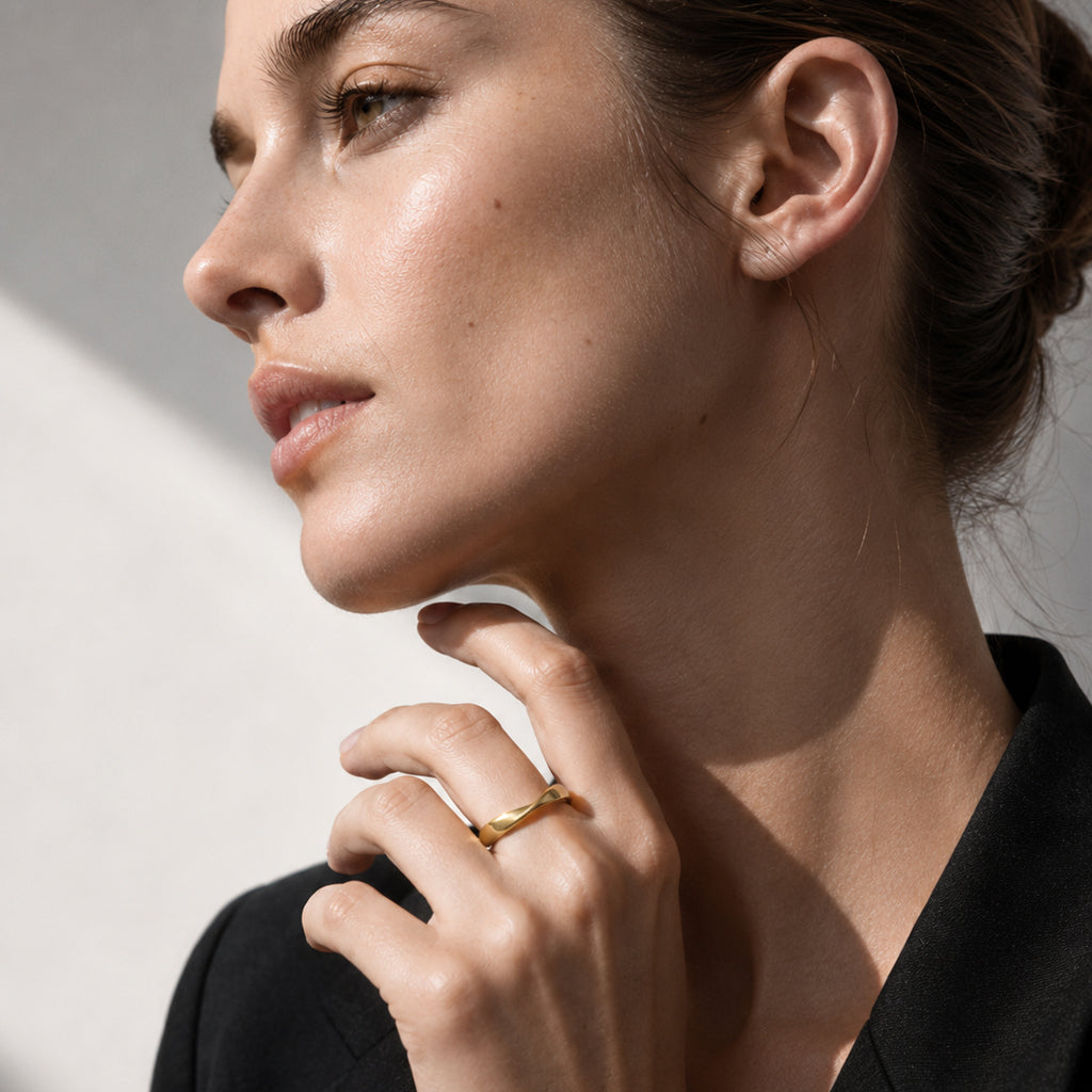 Minimalist Mobius Twist Ring - 18K Gold Plated 316L Stainless Steel Waterproof Stacking Band by Beauteast