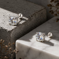 Classic 4-Prong Moissanite Stud Earrings - D Color VVS1 Round Brilliant Cut Diamond Alternative - 925 Sterling Silver Screw Back Studs by Beauteast
