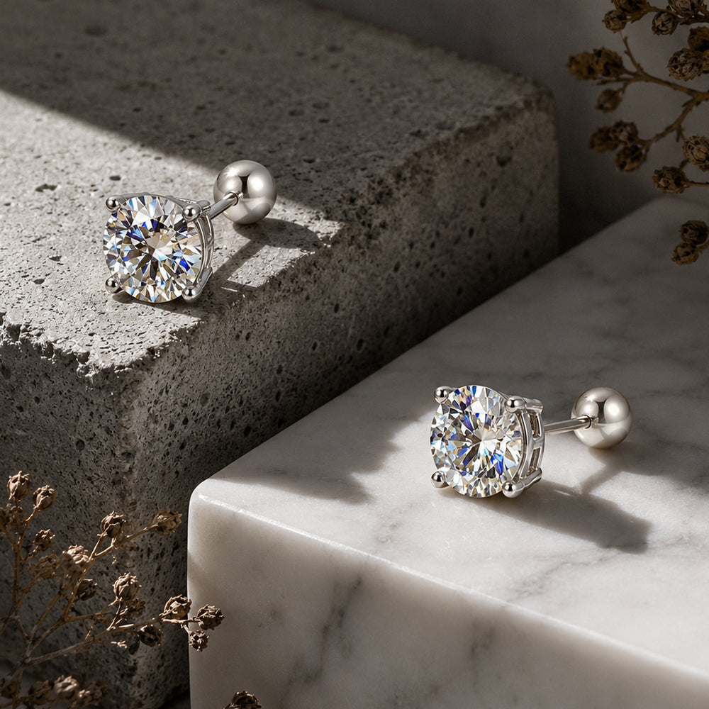 Beauteast Moissanite Solitaire Stud Earrings