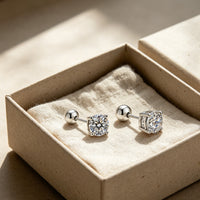Classic 4-Prong Moissanite Stud Earrings - D Color VVS1 Round Brilliant Cut Diamond Alternative - 925 Sterling Silver Screw Back Studs by Beauteast