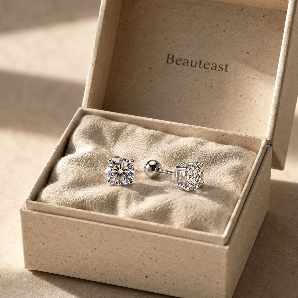 Beauteast Moissanite Solitaire Stud Earrings