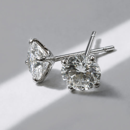 Classic 4-Prong Moissanite Stud Earrings - D Color VVS1 Round Brilliant Cut Diamond Alternative - 925 Sterling Silver Screw Back Studs by Beauteast