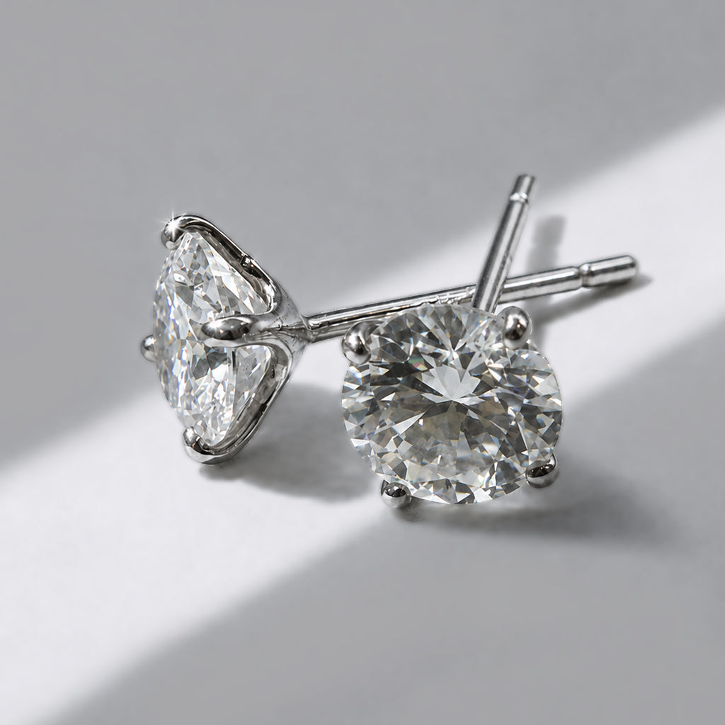 Classic 4-Prong Moissanite Stud Earrings - D Color VVS1 Round Brilliant Cut Diamond Alternative - 925 Sterling Silver Screw Back Studs by Beauteast