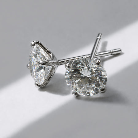Classic 4-Prong Moissanite Stud Earrings - D Color VVS1 Round Brilliant Cut Diamond Alternative - 925 Sterling Silver Screw Back Studs by Beauteast