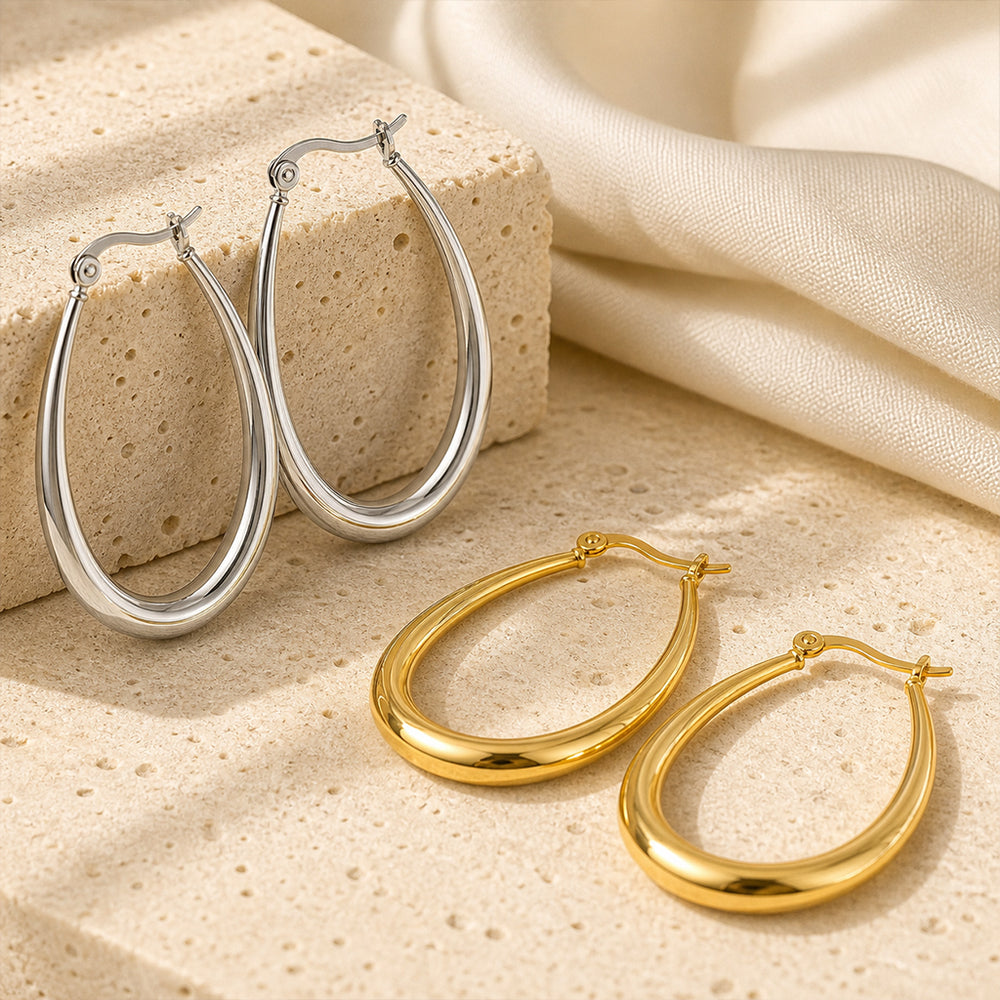 Beauteast Polished Teardrop Hoop Earrings