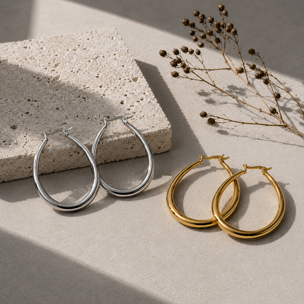 Beauteast Polished Teardrop Hoop Earrings