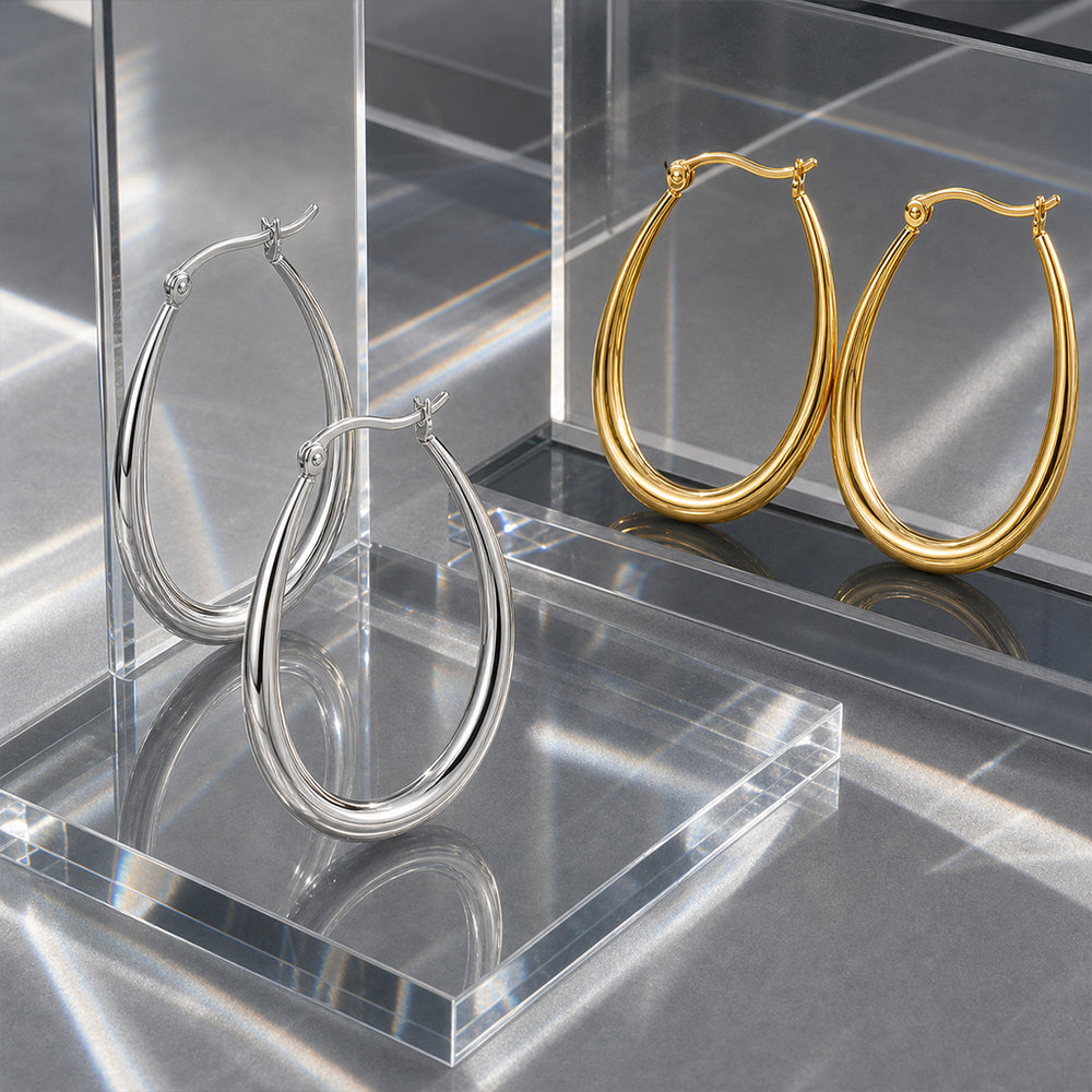 Beauteast Polished Teardrop Hoop Earrings