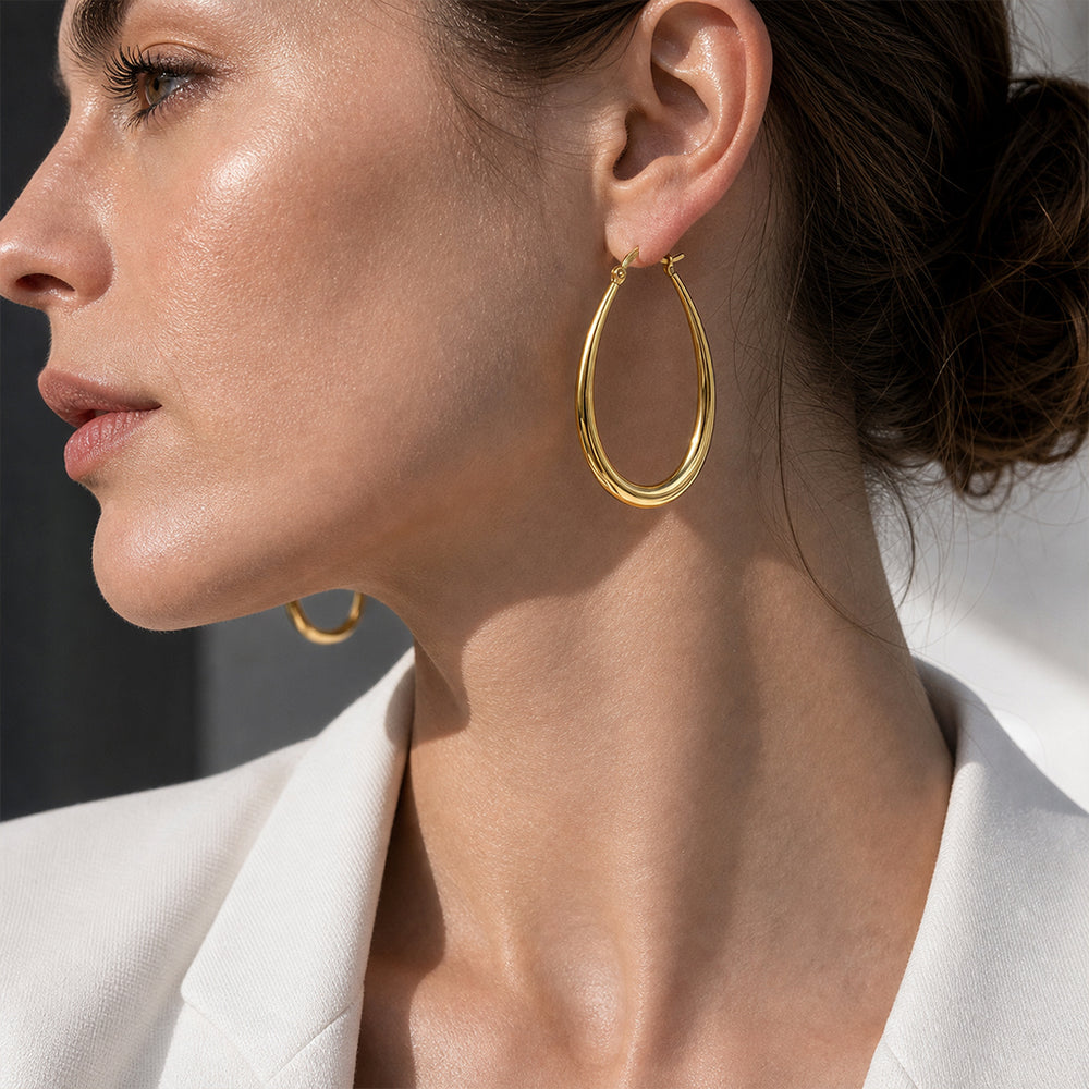 Beauteast Polished Teardrop Hoop Earrings