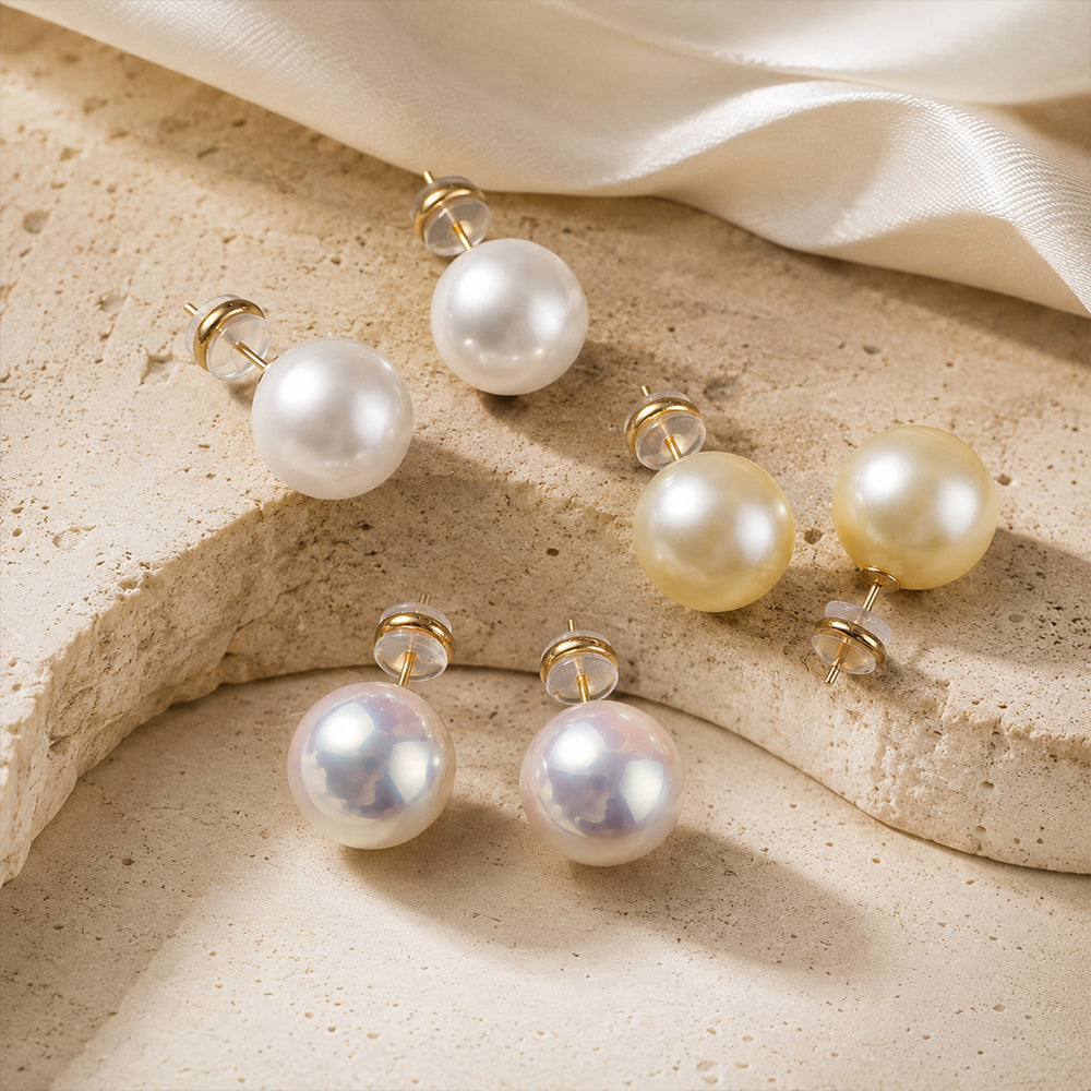 Beauteast Glass Pearl Stud Earrings