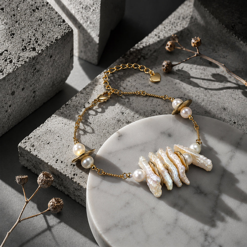 Beauteast Baroque Pearl Link Bracelet