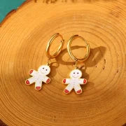 A Pair Of Christmas 18K Real Gold Stainless Steel Colorful Oil Necklace Christmas Tree Elk Earrings Ear Clip Women's Christmas Gift