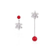 Silver Needle: Asymmetric Snowflake Ear Stud + Red Pearl Pendant Earrings