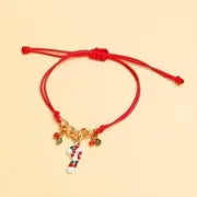 Vintage Style Romantic Artistic Christmas Socks Plaid Alloy Polyester Metal Stoving Varnish Braid Metal Christmas Couple Bracelets