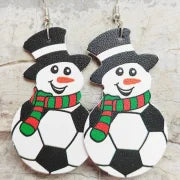 1 Pair Cute Basketball Football Snowman Pu Leather Iron Earrings