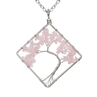 Fashion Square Tree Natural Stone Crystal Metal Beaded Hollow Out Pendant Necklace 1 Piece