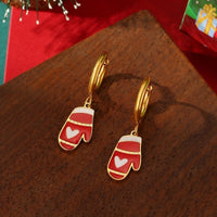 A Pair Of Christmas 18K Real Gold Stainless Steel Colorful Oil Necklace Christmas Tree Elk Earrings Ear Clip Women's Christmas Gift