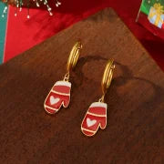 A Pair Of Christmas 18K Real Gold Stainless Steel Colorful Oil Necklace Christmas Tree Elk Earrings Ear Clip Women's Christmas Gift