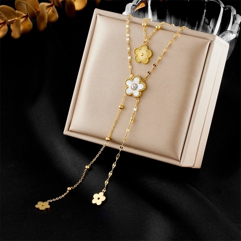Vintage Style Life Tree Flower Bow Knot 304 Stainless Steel Pendant Necklace