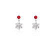 Silver Needle: Red Pearl Ear Studs + Snowflake Small Hanging Earrings