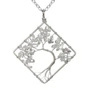 Fashion Square Tree Natural Stone Crystal Metal Beaded Hollow Out Pendant Necklace 1 Piece