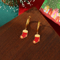 A Pair Of Christmas 18K Real Gold Stainless Steel Colorful Oil Necklace Christmas Tree Elk Earrings Ear Clip Women's Christmas Gift
