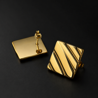 Minimalist Ribbed Square Stud Earrings - 18K Gold Plated 316L Stainless Steel Waterproof Statement Studs by Beauteast