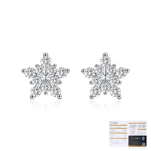1 Pair 0.6 Karat Round Brilliant Cut Rhodium Plated 925 Sterling Silver 925 Sterling Silver Moissanite VVS1-VVS2 Moissanite GRA Certificate 925 Sterling Silver Earrings Snowflake Ear Studs Colorless(DEF)