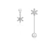 Silver Needle: Asymmetric Snowflake Ear Stud + White Pearl Pendant Earrings